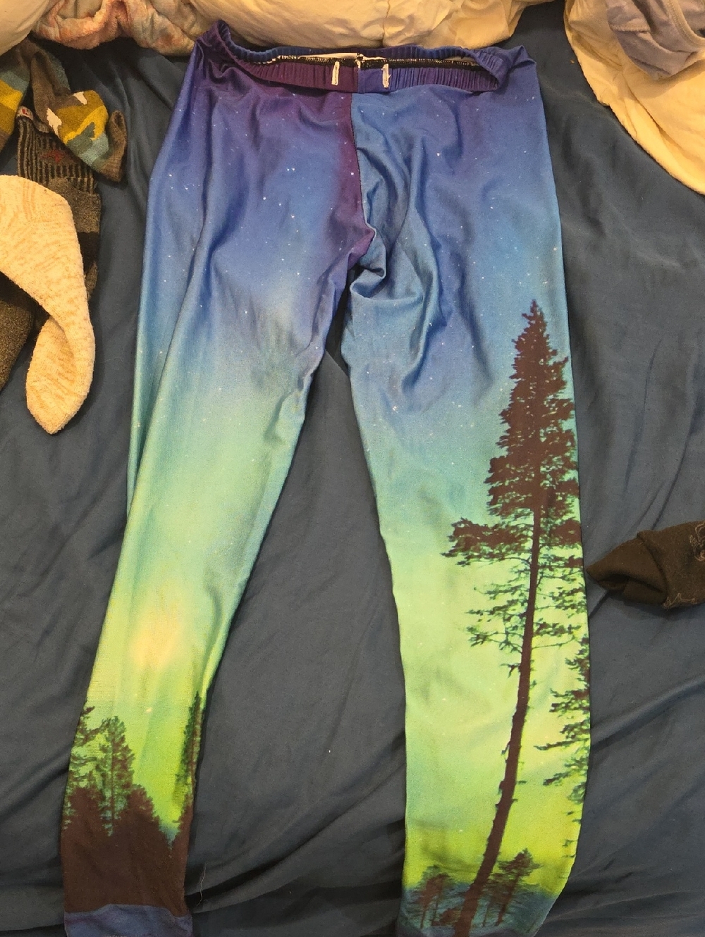 Womens Aurora Forest Print Leggings - Blue Green
